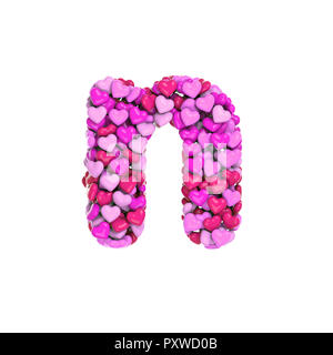 Valentine letter N - Lower-case 3d pink hearts font isolated on white background. This alphabet is perfect for creative illustrations related but not  Stock Photo