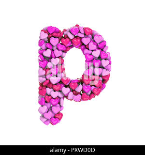 Valentine letter P - Lowercase 3d pink hearts font isolated on white background. This alphabet is perfect for creative illustrations related but not l Stock Photo