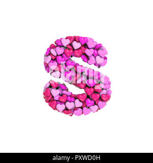 Valentine letter S - Lowercase 3d pink hearts font isolated on white background. This alphabet is perfect for creative illustrations related but not l Stock Photo