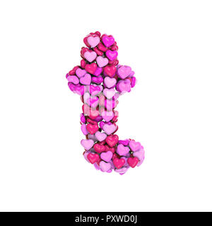 Valentine letter T - Lower-case 3d pink hearts font isolated on white background. This alphabet is perfect for creative illustrations related but not  Stock Photo