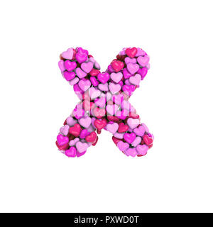 Valentine letter X - Small 3d pink hearts font isolated on white background. This alphabet is perfect for creative illustrations related but not limit Stock Photo