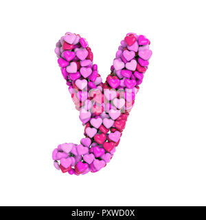 Valentine letter Y - Lowercase 3d pink hearts font isolated on white background. This alphabet is perfect for creative illustrations related but not l Stock Photo