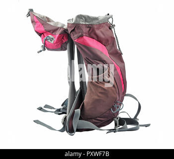 Red backpack on white background Stock Photo