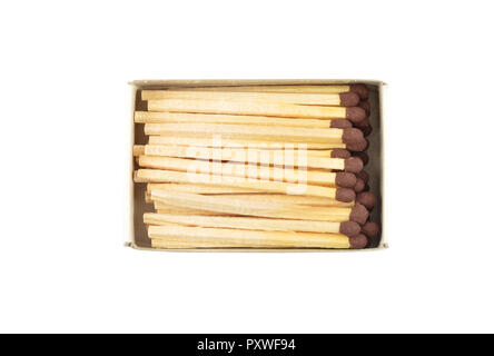 Open matchbox on white background Stock Photo