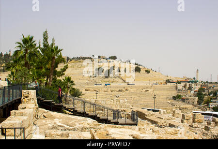 11 May 2018 A view across the Kidron Valley to The Mount of Olives  from the Southern Wall of the Temple Mount in Jerusalem Israel Stock Photo