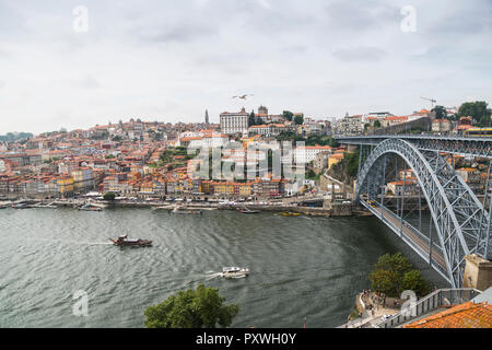 Portugal, Porto, view to the city and Ponte Luiz I Bridge over Douro river  from Vila Nova de Gaia Stock Photo