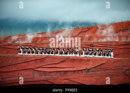 Lijiang Impression stage show held on daily basis with natural Jade Snow Mountain in the background. The show was directed by Zhang Yimou. Stock Photo