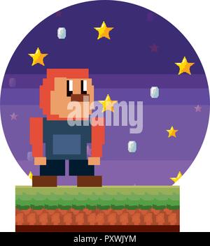 character in the night pixel video game vector illustration Stock ...