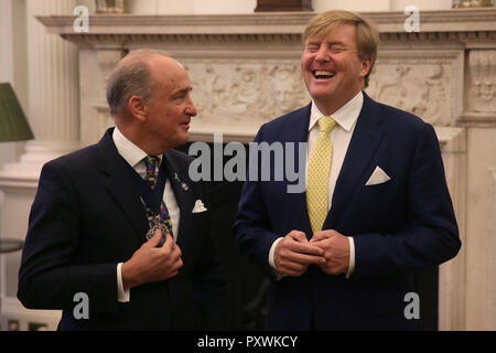 King Willem-Alexander of the Netherlands talks with the Lord Mayor of London Charles Bowman during the UK-Netherlands Innovation Showcase at Mansion House in London on the second day of his State Visit to the UK. Stock Photo