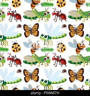 Seamless background with different types of insects illustration Stock Vector
