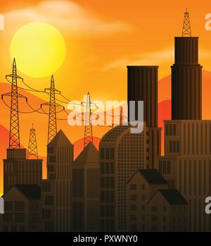 City sunset silhouette clipart illustration vector Stock Vector Image ...