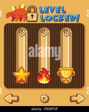 Game design for level locked with dinosaur illustration Stock Vector