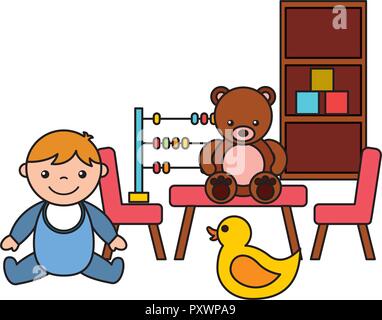baby boy bear abacus duck kid toys vector illustration Stock Vector