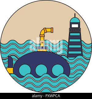 submarine lifebuoy ocean nautical image vector illustration Stock Vector