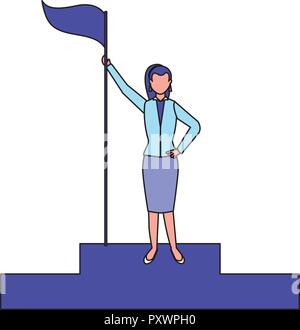 businesswoman standing on podium with flag vector illustration Stock Vector