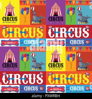 Poster design for circus with tent and animals illustration Stock Vector