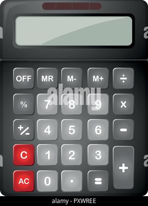 Black calculator with solar cell illustration Stock Vector