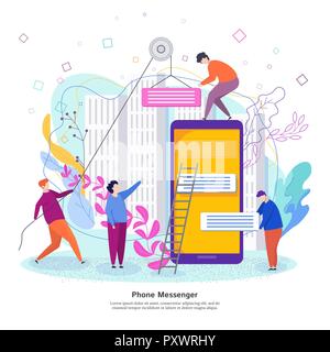 Phone messenger development concept. Process of developing a mobile chat Stock Vector