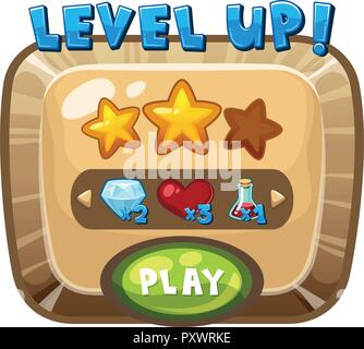 Level up template on computer game illustration Stock Vector