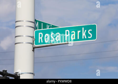 Sign for Rosa Parks Boulevard in Detroit, Michigan, USA, Rosa came to live in Detroit after she left Alabama. Stock Photo