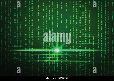 Abstract green matrix background. Glowing Vector illustration. Virtual technologies design. Stock Vector