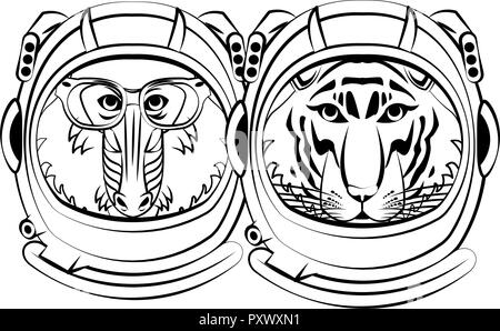 Mandrill and tiger face cool sketch Stock Vector