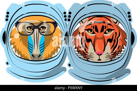 Mandrill and tiger face cool sketch Stock Vector