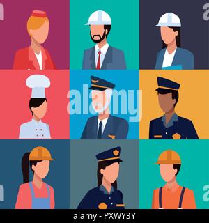 Set of workers profile Stock Vector