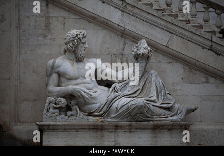 The ancient Roman statue of a old river god, representing the River Tiber found on the Capitoline Hill (Campidoglio) in Rome. Stock Photo