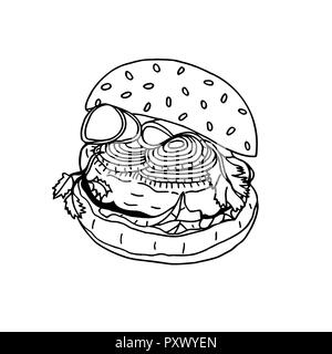 Hand drawn illustration of hamburger. Hand drawn illustration Stock Photo