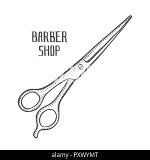 Cutting scissor. Doodle style.  illustration. Hand drawn isolated on white Stock Photo