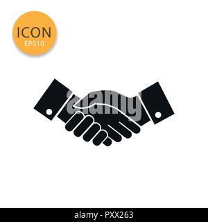 Hand shake icon flat style in black color vector illustration on white background. Stock Vector