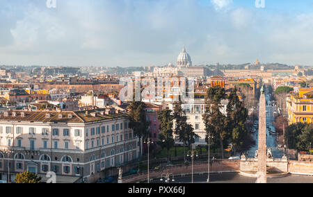 Rome, Italy. Morning cityscape of Piazza del Popolo, looking west from the Pincian Hill Stock Photo