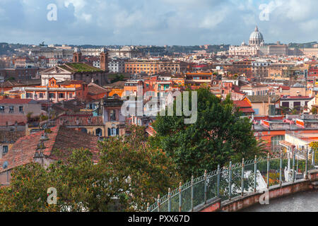 Cityscape of Rome, Italy. The Papal Basilica of St. Peter in the Vatican on the horizon, photo taken from the Pincian Hill Stock Photo