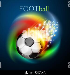 Football ball flying over rainbow Stock Vector