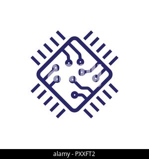 Processor line vector icon for websites and mobile minimalistic flat design. Mini CPU Icon Flat Style. Mobile CPU Vector. Phone CPU Illustration. Basic CPU Icon. Editable Stoke Stock Vector