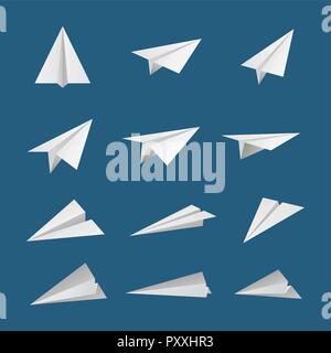 Paper plane or aircraft simple flat style icon set. Vector illustration. Stock Vector