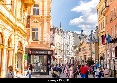 KARLOVY VARY, CZECH REPUBLIC - MAY 26, 2017: Street on a sunny day