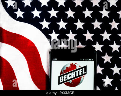 Bechtel Engineering company logo seen displayed on smart phone.. Bechtel Corporation is an engineering, procurement, construction, and project management company. It is the largest construction company in the United States and the 8th-largest privately owned American company in 2017. Stock Photo