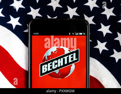 Bechtel Engineering company logo seen displayed on smart phone.. Bechtel Corporation is an engineering, procurement, construction, and project management company. It is the largest construction company in the United States and the 8th-largest privately owned American company in 2017. Stock Photo