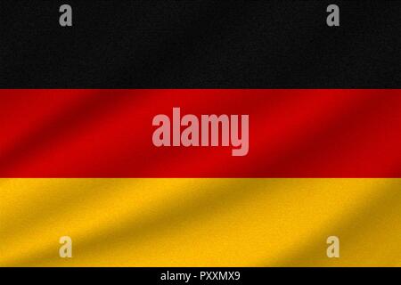 national flag of Germany on wavy cotton fabric. Realistic vector illustration. Stock Vector