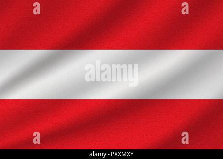 national flag of Austria on wavy cotton fabric. Realistic vector illustration. Stock Vector