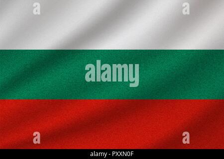 national flag of Bulgaria on wavy cotton fabric. Realistic vector illustration. Stock Vector