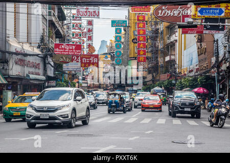 Bangkok, Thailand - 26th Sept 2018: Traffic on Yaowarat Road. This is the main road through Chinatown. Stock Photo