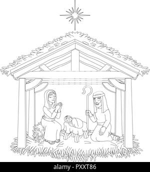 Christmas Nativity Scene Cartoon Coloring Stock Vector