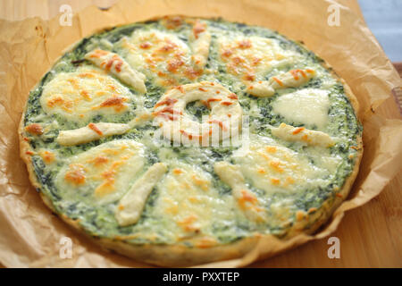 Homemade Spinach Quiche Tart with mozzarella cheese Stock Photo