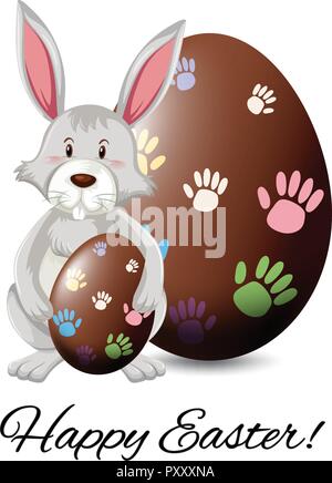 Gray bunny and egg on easter card template illustration Stock Vector