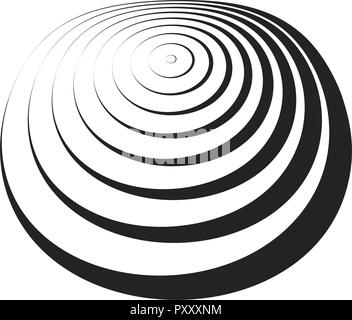 concentric black circles that makes a round shape with highlights and shadows steps in perspective view. Stock Vector