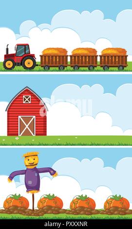Farm scene with crops and scarecrow illustration Stock Vector Image ...