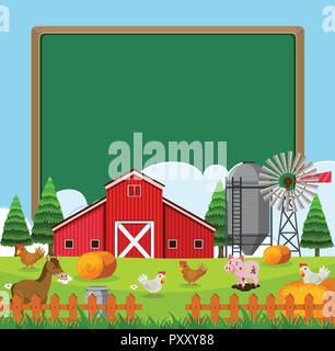 Border template with animals in the farm illustration Stock Vector ...